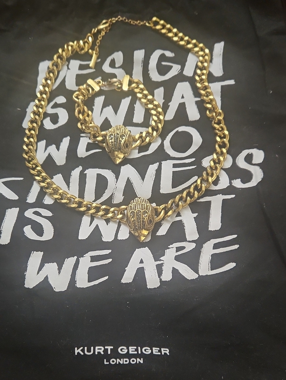 Kurt Geiger Gold Hamsa Necklace and Bracelet Set